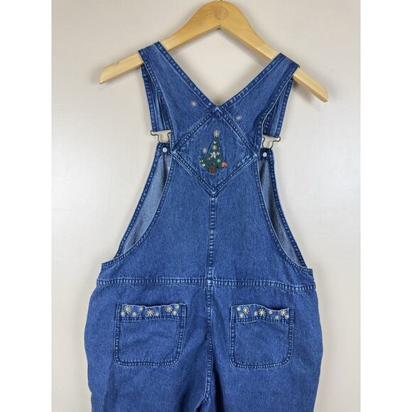 Christopher & Banks Womens Denim Overalls With Santa Embroidery Size M Y2K - Picture 6 of 15
